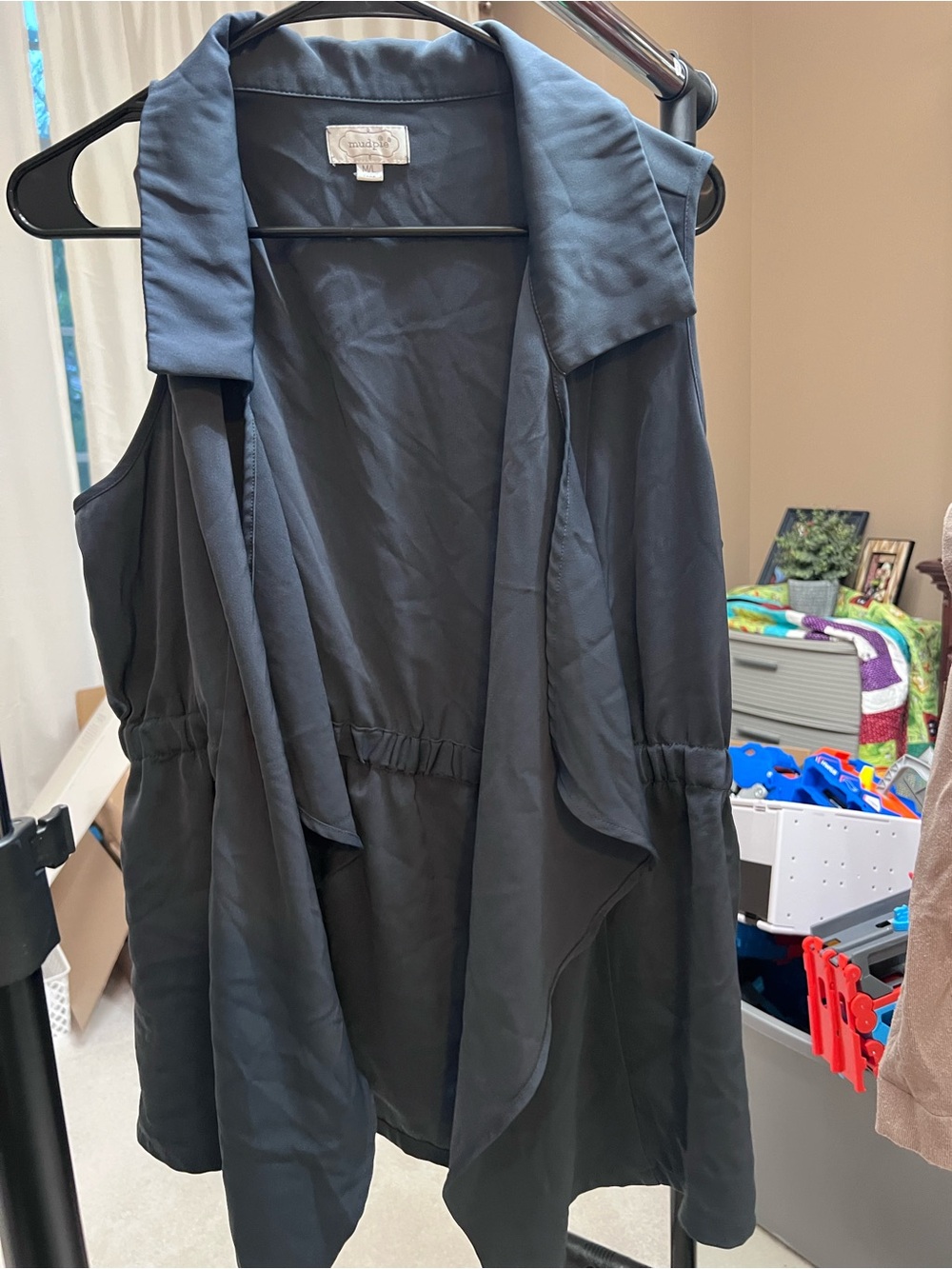 Mud Pie Draped Sleeveless Open-Front Vest - Black